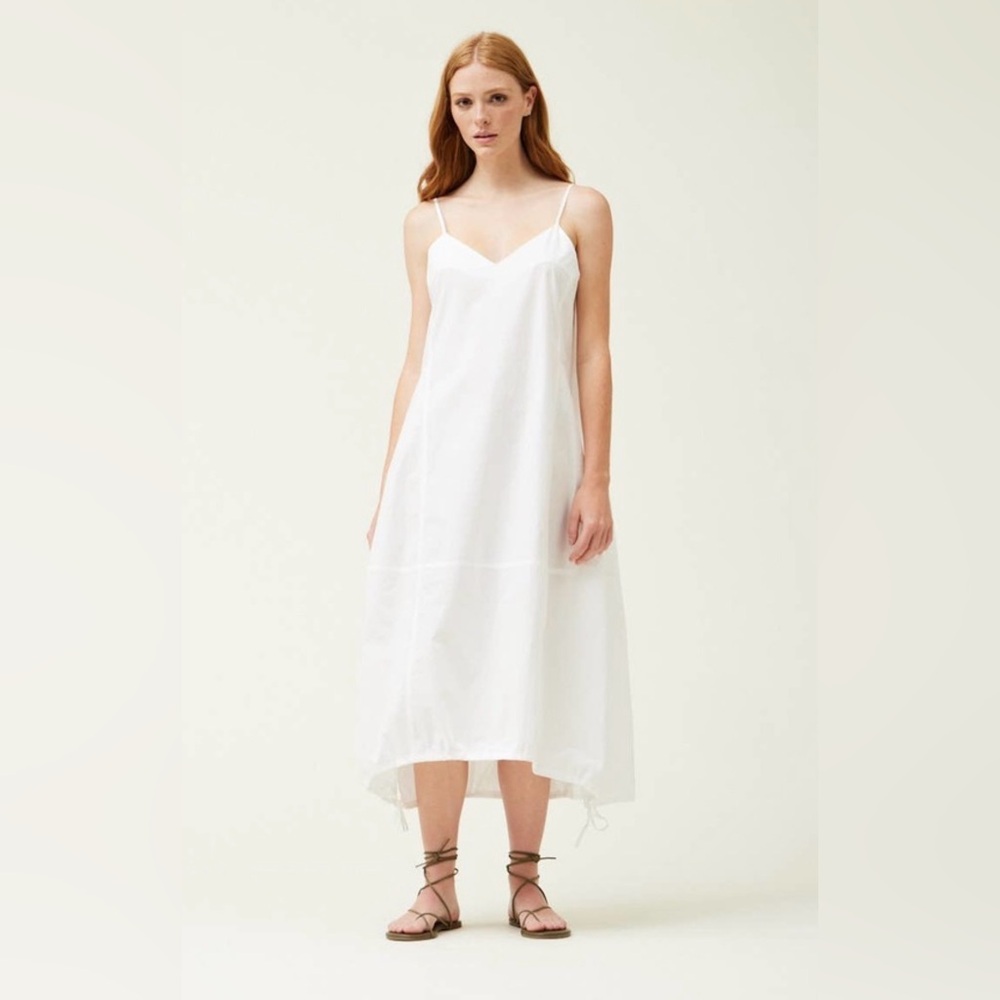 Grade & Gather White 100% Cotton Poplin Parachute Dress with Pockets